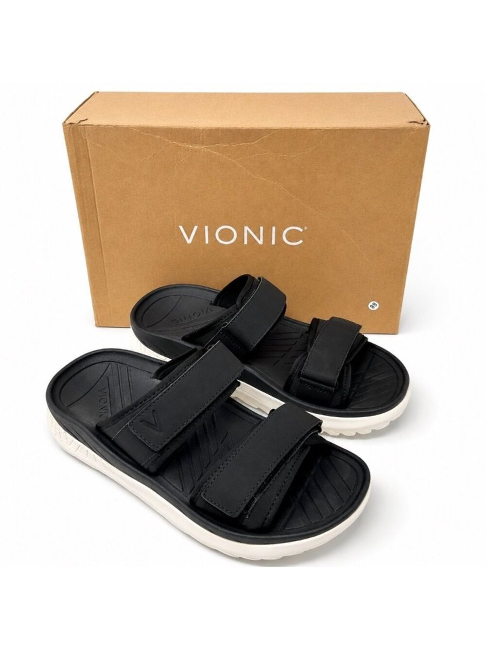 Vionic Renewal Supportive Womens 9 Black Adjustable Recovery Sport Slide Sandals